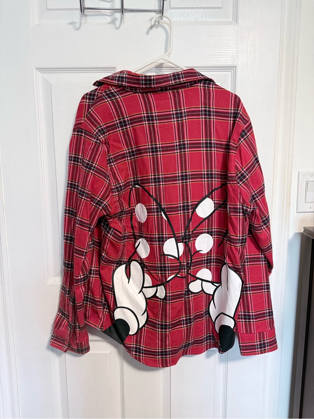 Red Plaid Casual Button-Down Shirt with Graphic Back